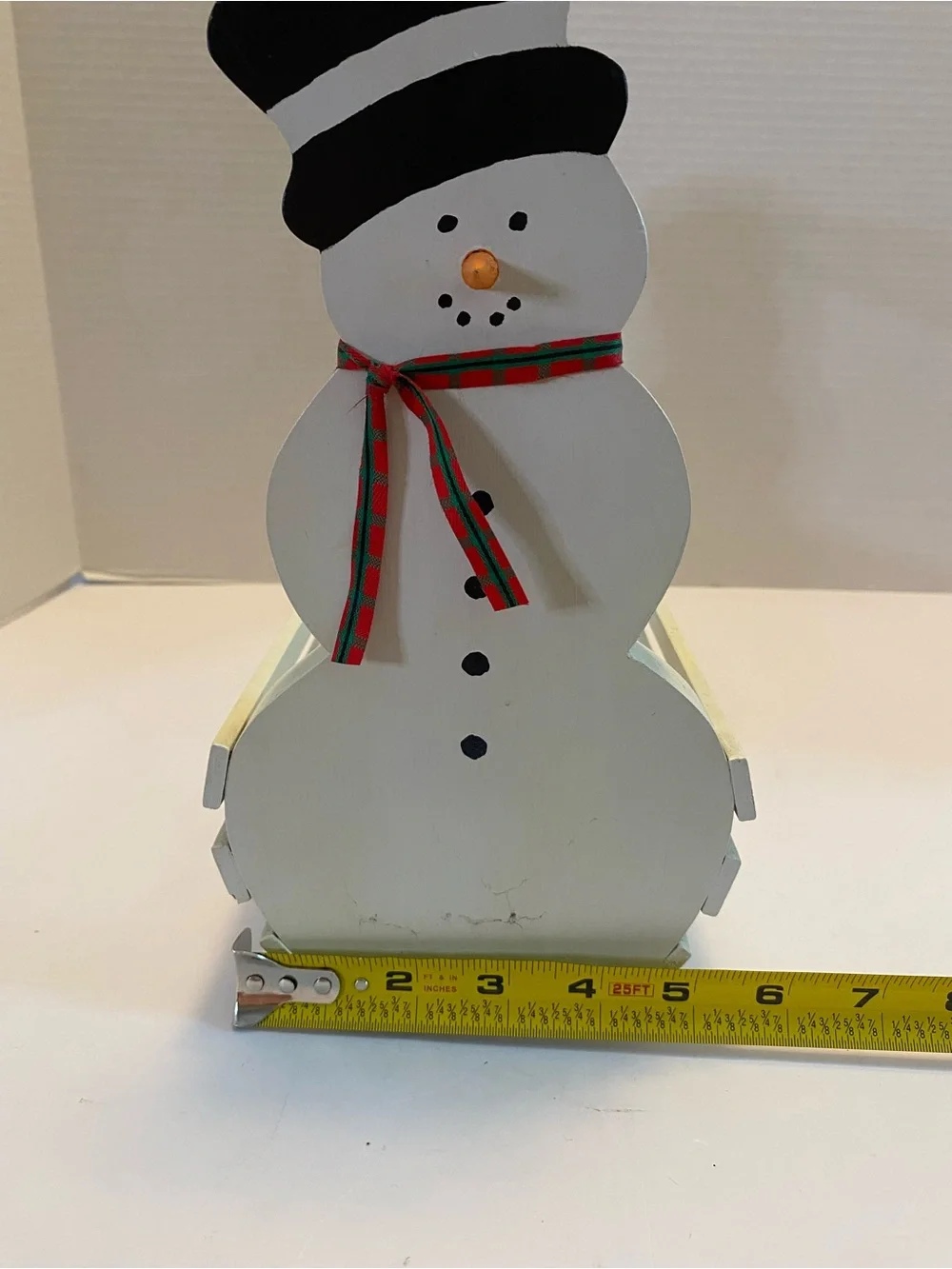Vintage Snowman Wooden Basket W Handle Christmas Holiday White, Decor.